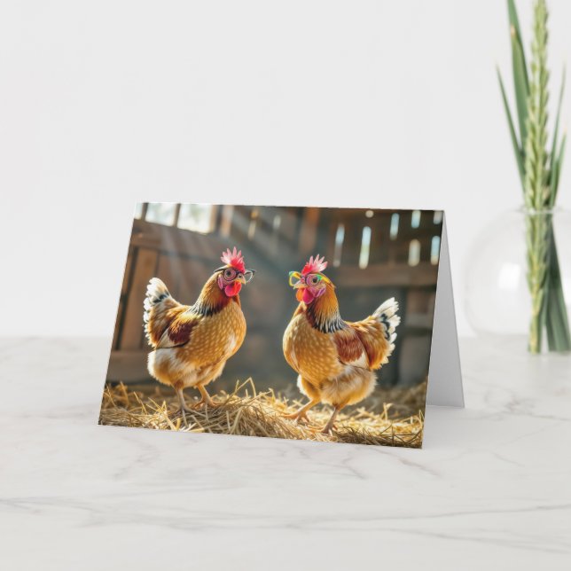 Carte Anniversaire du meilleur ami avec des poulets amus (Devant)