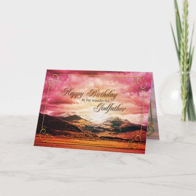 Carte Anniversaire du parrain, Coucher de soleil sur les (Devant)