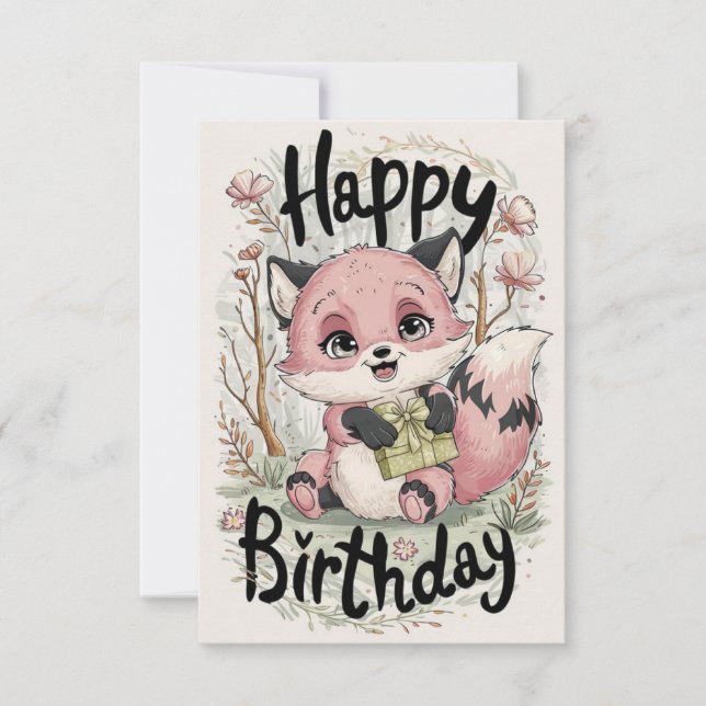 Carte Anniversaire du Pastel Fox de charme (Devant)