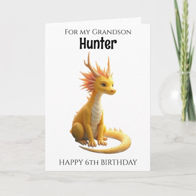 Carte Anniversaire du petit-fils dragon de six ans (Devant)