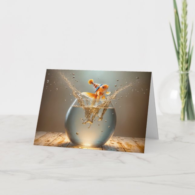 Carte Anniversaire du poisson d'or sauter hors de la pêc (Devant)