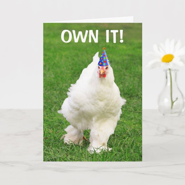 Carte Anniversaire du poulet confiant (Petite plante)