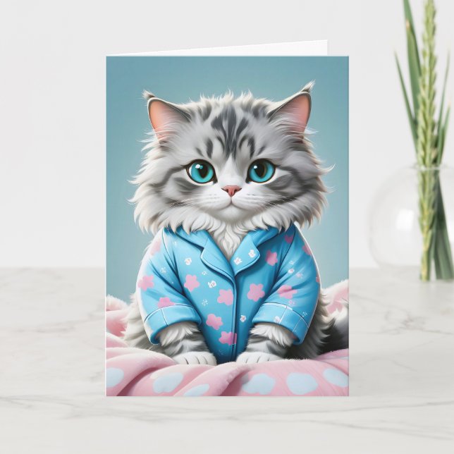 Carte Anniversaire du pyjama de chat (Devant)