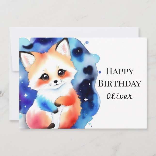 Carte Anniversaire du renard lunaire enchanté (Devant)