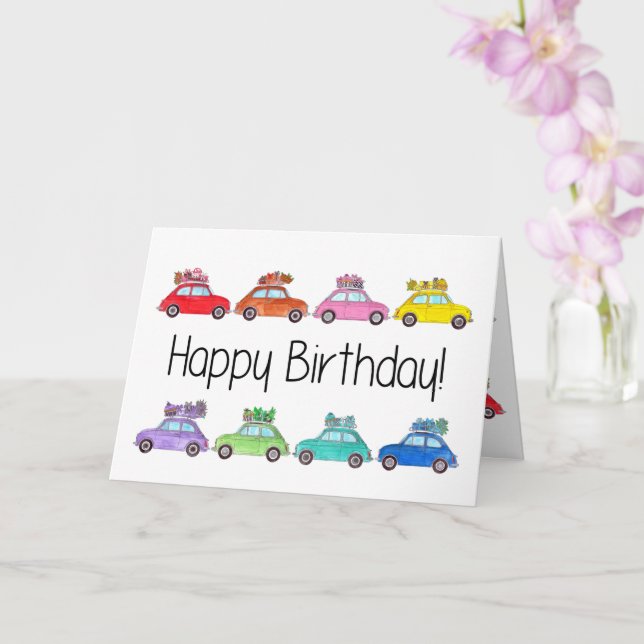 Carte Anniversaire du Retro Fiat 500 (Orchidée)