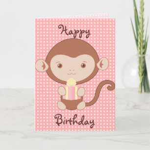Carte Anniversaire du singe rose