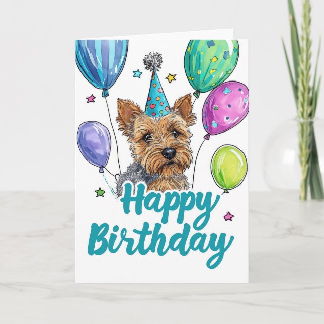 Carte Anniversaire du Terrier australien avec ballons (Devant)
