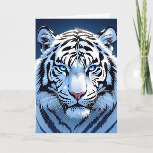 Carte Anniversaire du Tigre Blanc aux yeux bleus 