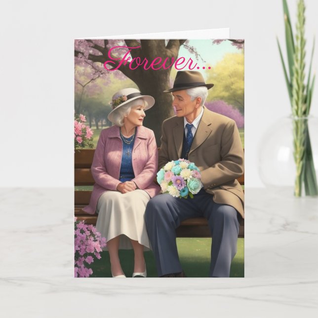 Carte Anniversaire du Vieux Couple dans le Parc (Devant)