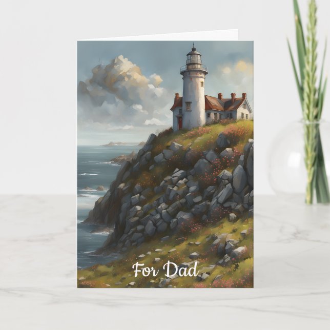 Carte Anniversaire du vieux phare sur une falaise rocheu (Devant)