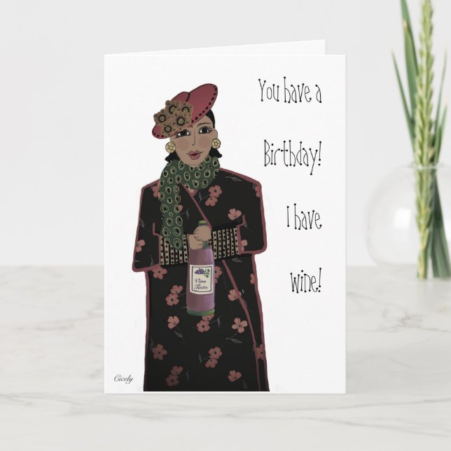 Carte Anniversaire du vin de dame afro-américain (Devant)