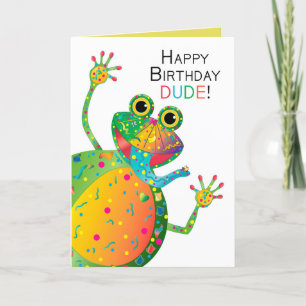 Carte Anniversaire, DUDE, Frog, Collection Kaleidoscope