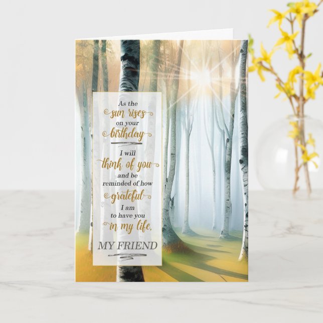 Carte Anniversaire d'un ami Lever de soleil Forêt de bou (Fleur jaune)
