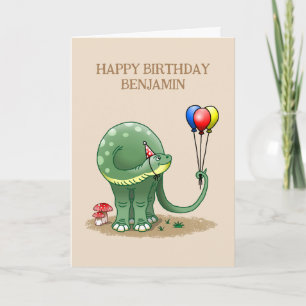 Carte Anniversaire d'un dinosaure tenant des ballons