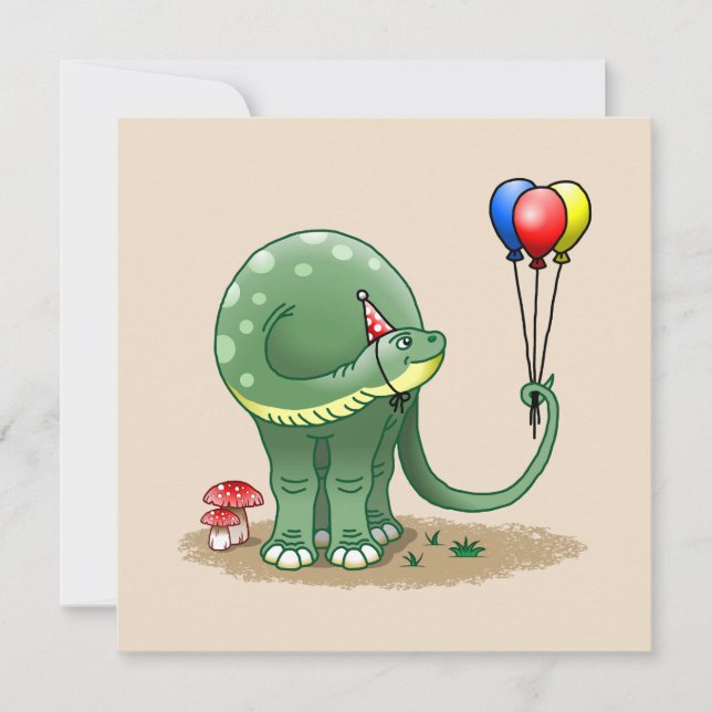 Carte Anniversaire d'un dinosaure tenant des ballons de  (Devant)