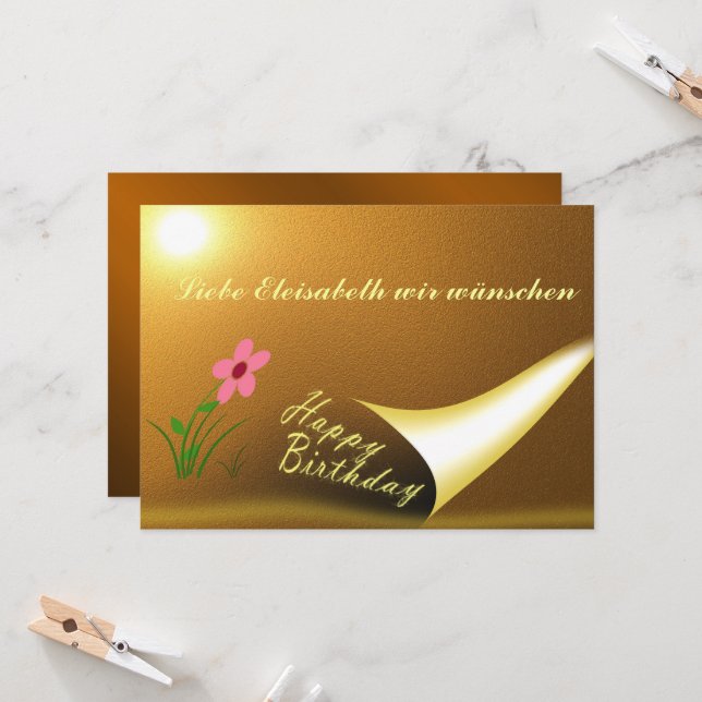 Carte anniversaire, Écriture, modèle, fleur (Devant/Arrière en situation)