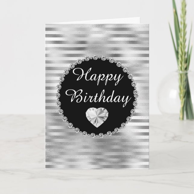 Carte Anniversaire élégant avec bordure diamantée noire  (Devant)