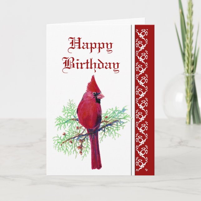 Carte Anniversaire élégant, Cardinal, Oiseau, Nature (Devant)