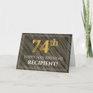 Carte Anniversaire élégant de 74 ans : aspect bois et or