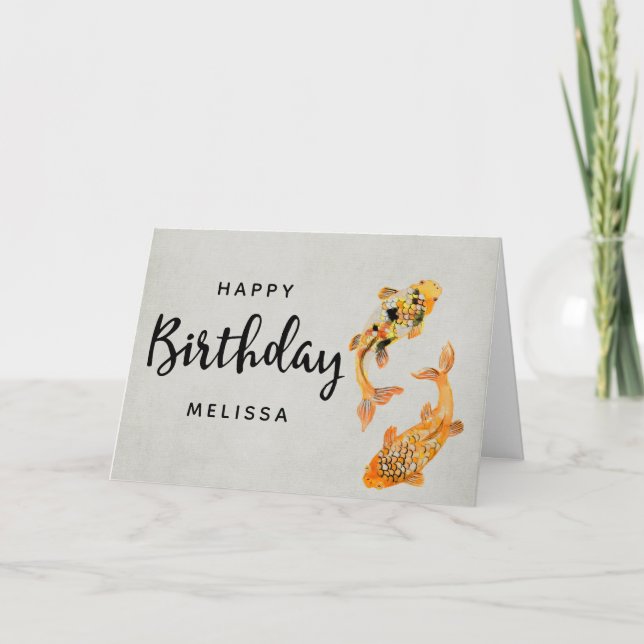 Carte Anniversaire élégant de Gold Koi Poisson (Devant)
