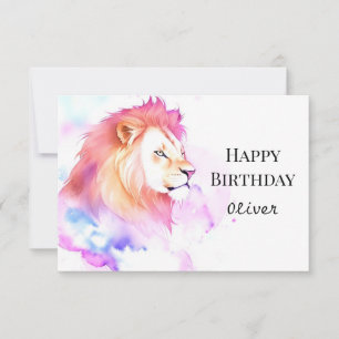 Carte Anniversaire Élégant de Lion Enchanté Sauvage