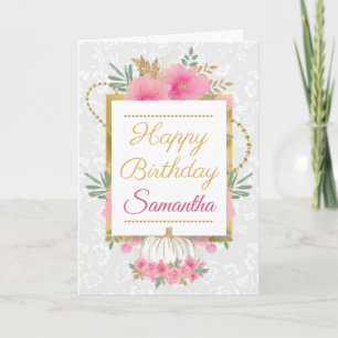 Carte Anniversaire élégant floral rose et or