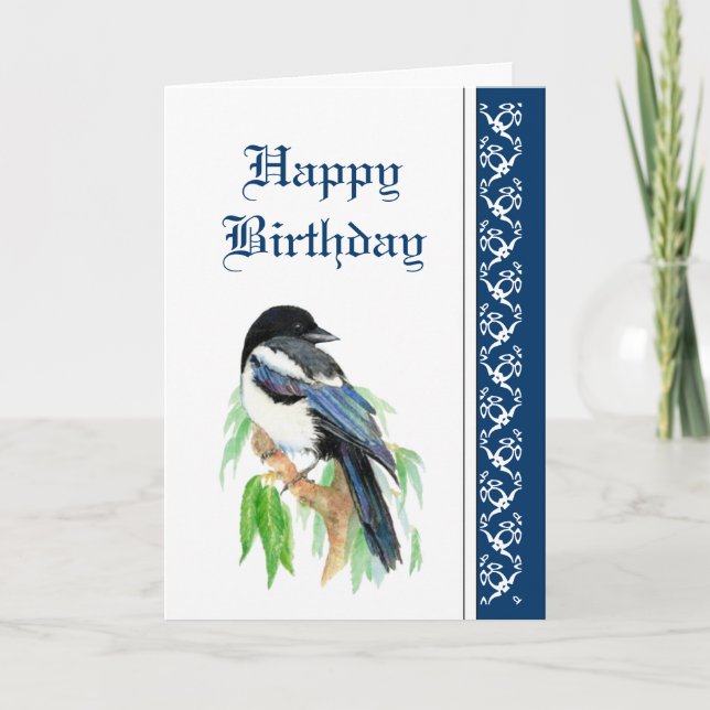 Carte Anniversaire élégant, Magpie, Bird Nature Faune (Devant)