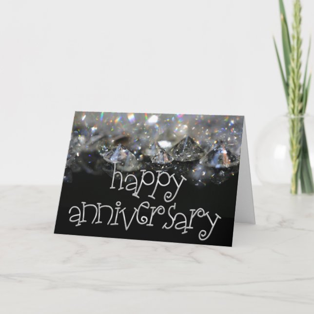 Carte Anniversaire Élégant noir argent brillant diamants (Devant)