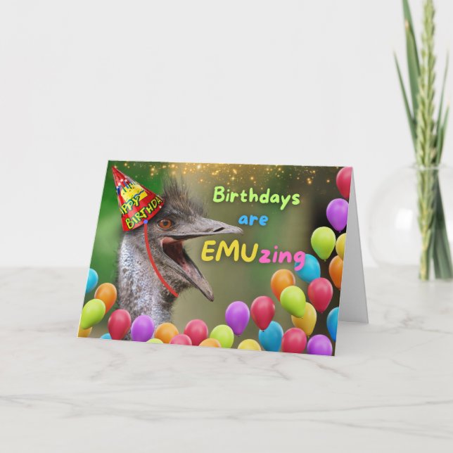 Carte Anniversaire Émule les ballons du parti Emu (Devant)