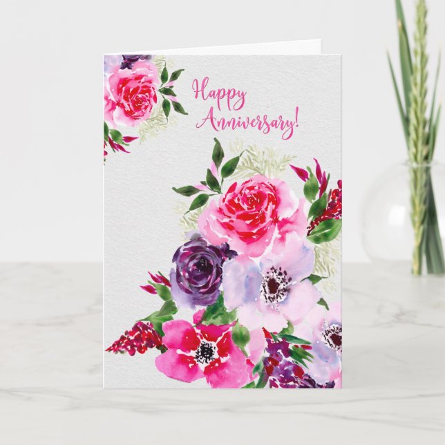 Carte Anniversaire En Aquarelle Rose (Devant)