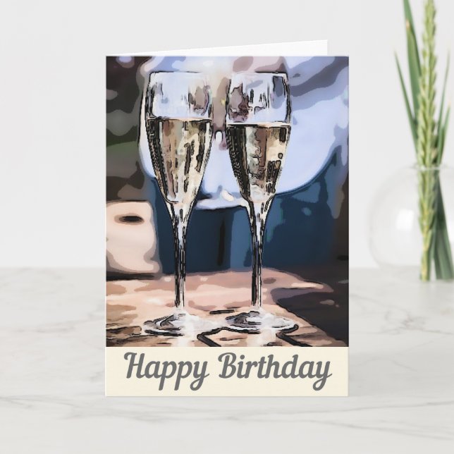 Carte Anniversaire en verre de vin joyeux (Devant)