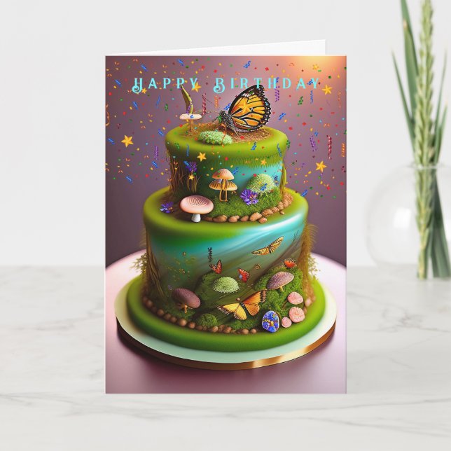 Carte Anniversaire Enchanted Forest Papillons Champignon (Devant)