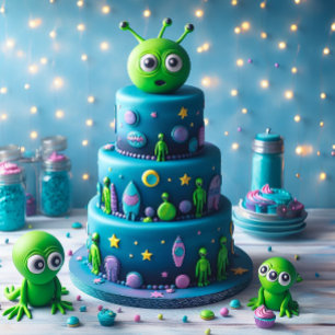CARTE ANNIVERSAIRE ENFANT THÉMATIQUE ESPACE ET ALIEN VER