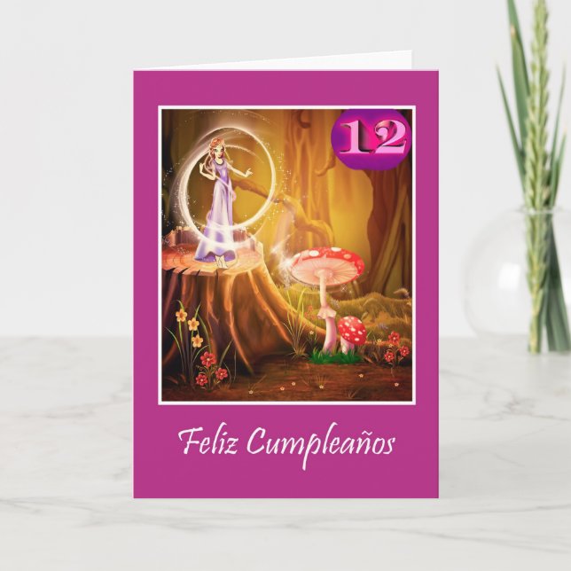 Carte Anniversaire espagnol pour fille de 12 ans avec fé (Devant)