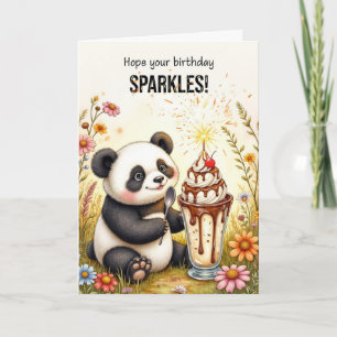 Carte Anniversaire Étincelles Panda avec crème glacée Su