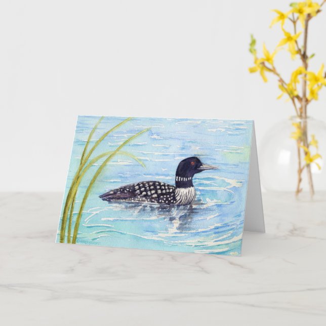 Carte Anniversaire Faune Loon Blue Waters Détendez-vous  (Fleur jaune)