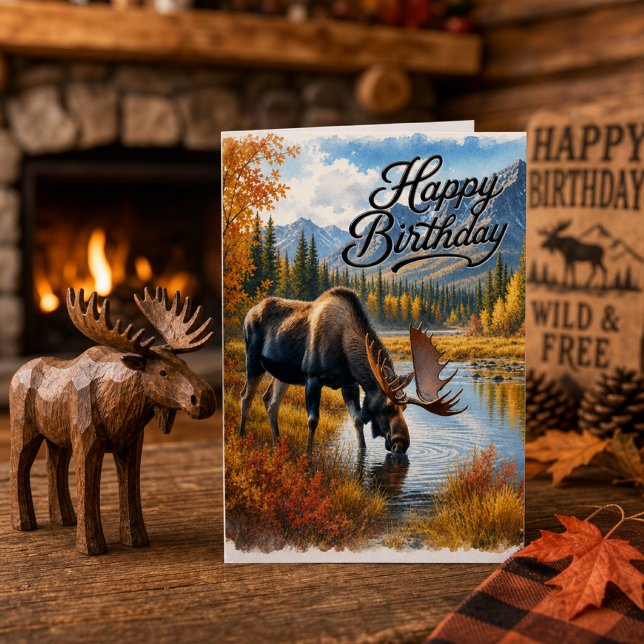 Carte Anniversaire Faune Sauvage de l'Orignal Rustique d (Créateur téléchargé)