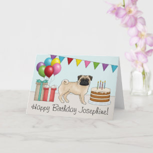Carte Anniversaire Fawn Pug Chien de Dessin Animé Mignon