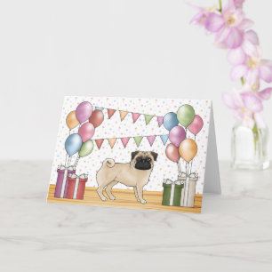 Carte Anniversaire Fawn Pug Chien Pastels Colorés