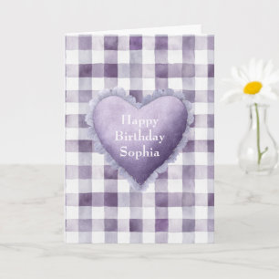 Carte Anniversaire Féminin Cœur Rayures Carreaux Blanc V