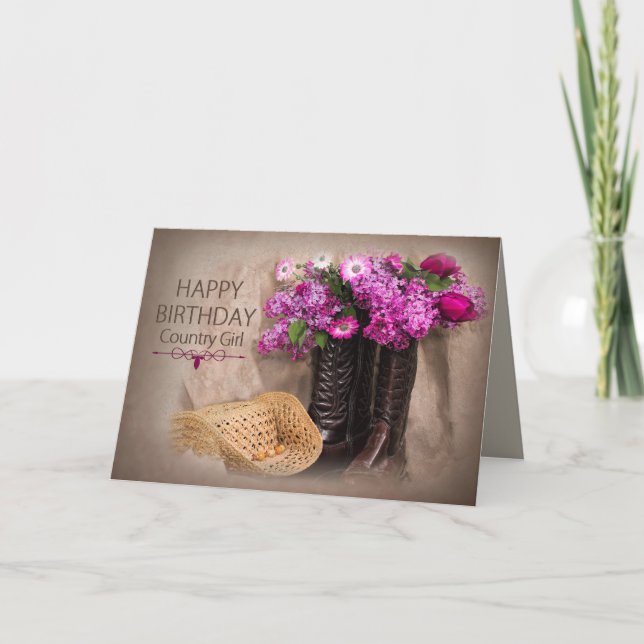 Carte Anniversaire, Femme, Bottes, Fleurs/Lilacs/Tulipes (Devant)