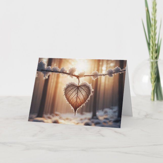 Carte Anniversaire Feuille de coeur d'hiver dans une for (Devant)