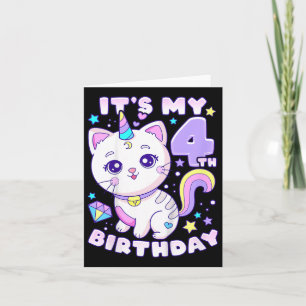 Carte Anniversaire Fille 4 ans, Chat, Unicorne, 4e naiss