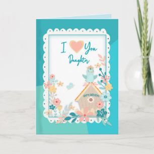 Carte Anniversaire, Fille, Aquarelle Oiseaux et Fleurs