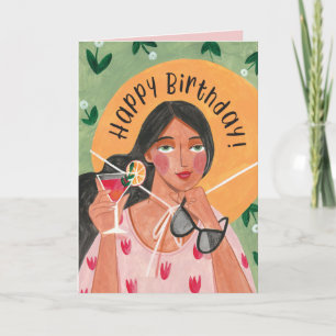Carte Anniversaire fille avec lunettes de soleil casquet