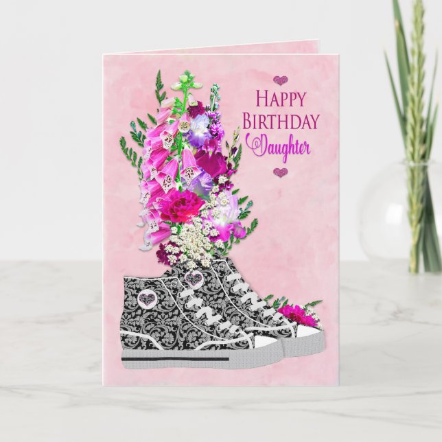 Carte Anniversaire, Fille, Basket fantaisie noir/blanc (Devant)