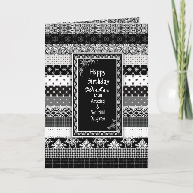 Carte Anniversaire, FILLE, Couches d'impression noir/bla (Devant)