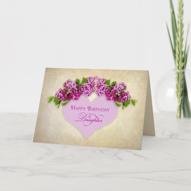 Carte ANNIVERSAIRE - FILLE - Élégance avec Lilacs & Coeu (Devant)