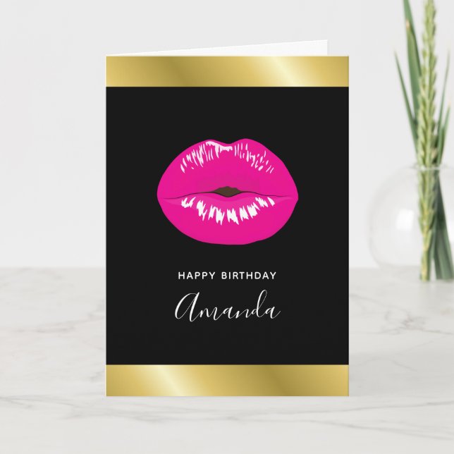 Carte Anniversaire Fille Glamour Lèvres Rose Chaud (Devant)