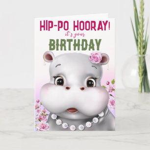 Carte Anniversaire Fille Hippopotame Rose Fleurie